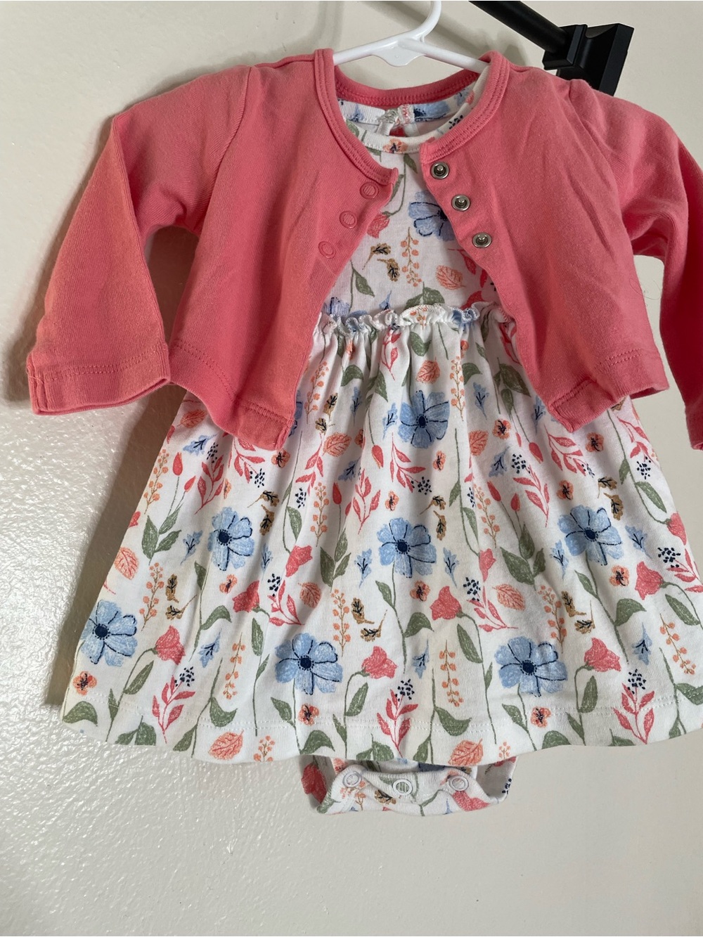 Carter’s 3-6M Coral Cardigan with Floral Baby Dress - Picture 2 of 7